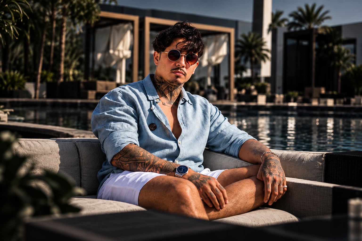 Marcos Vinicius à beira da piscina